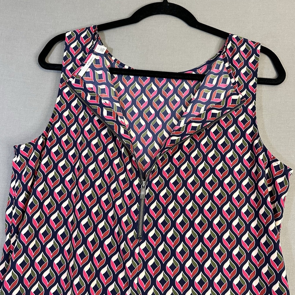 Halogen L Navy Pink Geometric V-Neck Shift Knee Dress Sleeveless Zip Closure - Picture 6 of 7